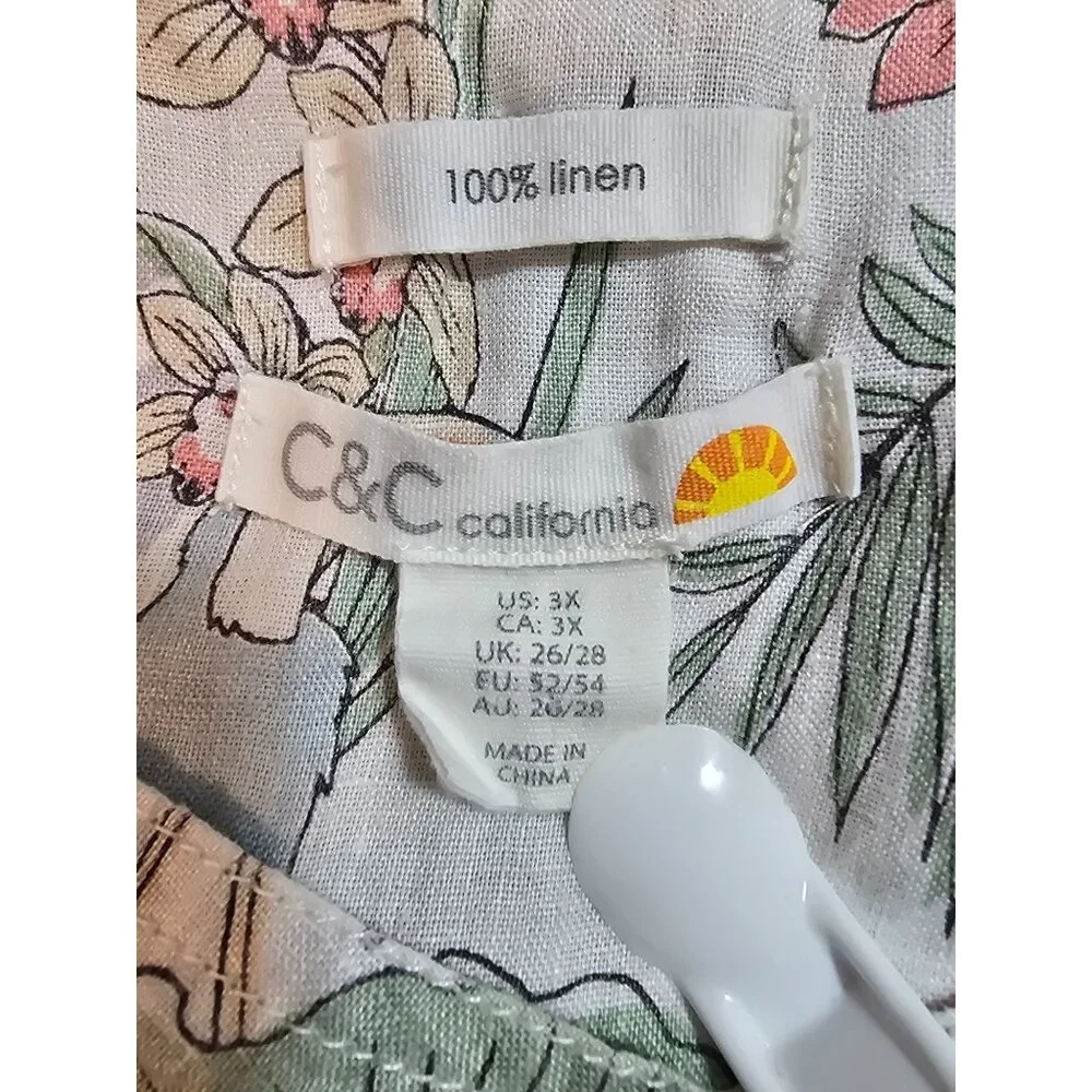 C&C California‎ Womens Tropical Print Sleeveless Linen Button-Down dress Size 3X - Picture 5 of 13